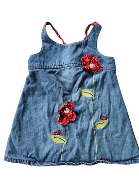 Vintage Kids Zoey 3D Floral Chambray Polka Dot Dress Sz 2T
